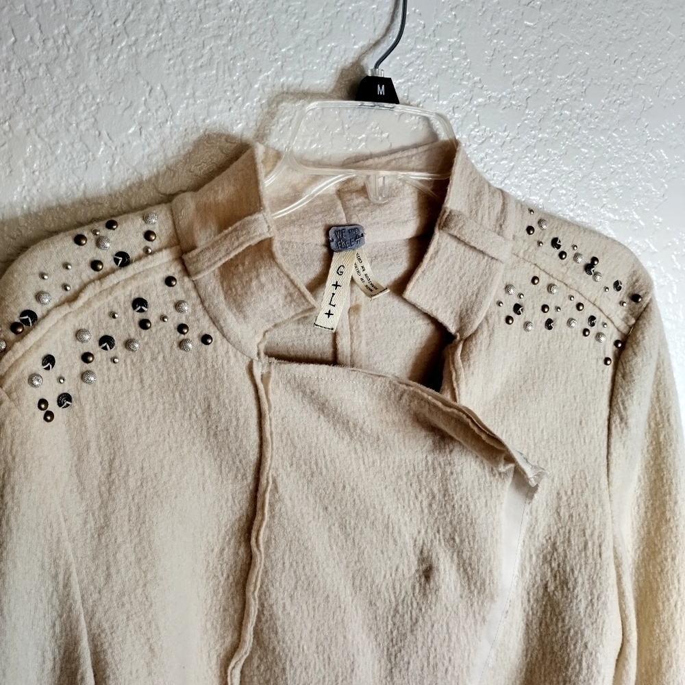 Free people We the Free People Wool Crop Moto Military Jacket sz L - Picture 2 of 9